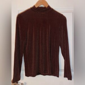 Western Connection Vintage Brown Striped Long Sleeve Mock Neck Shirt Medium